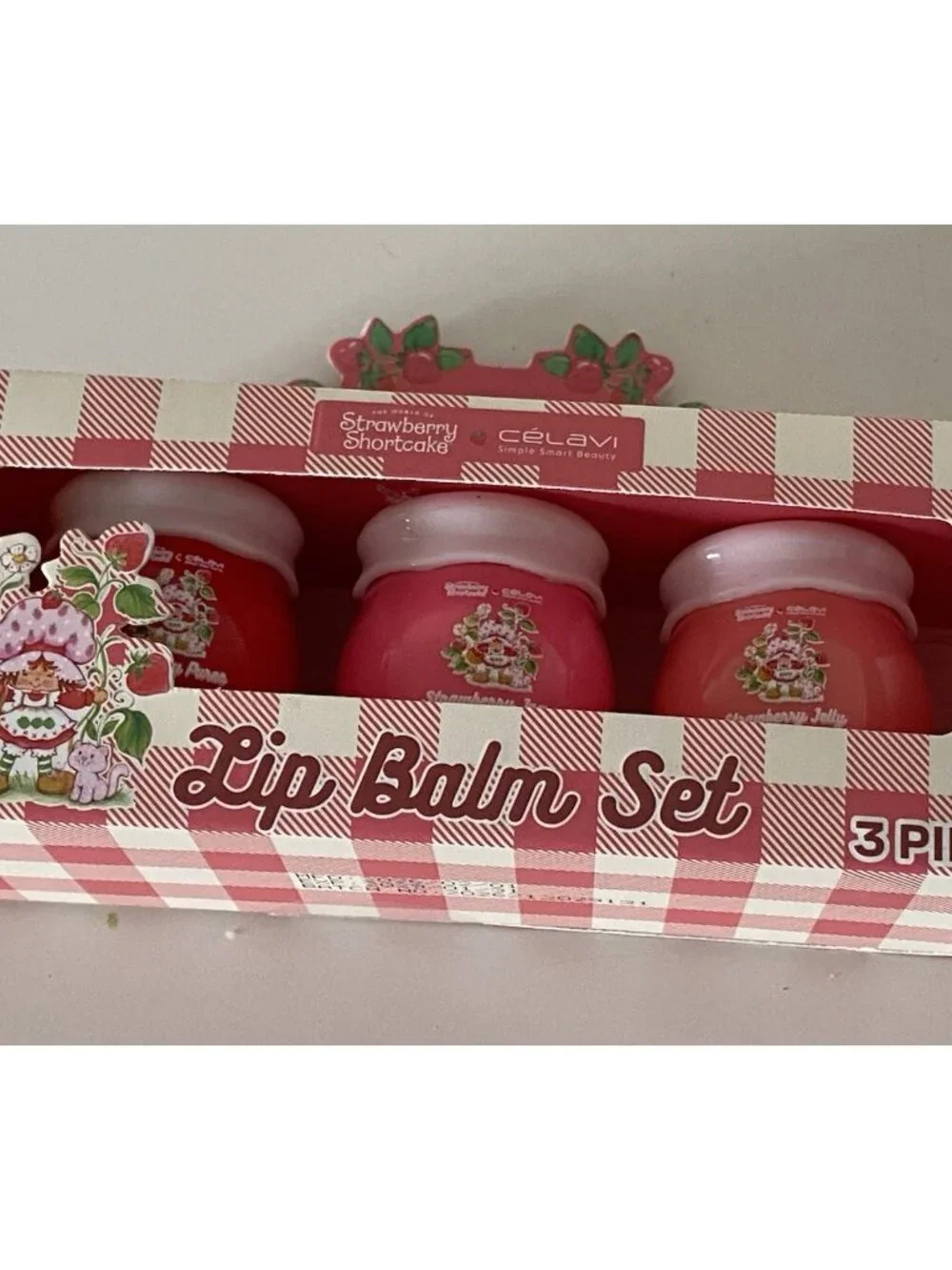Set Of 3 Strawberry Shortcake Celavi Hydrating Lip Balm Strawberry Jam Jelly NEW